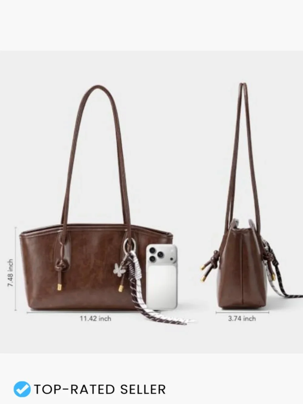 Vintage Shoulder Bag Women Structured East West Tote Adjustable Knot Strap Work